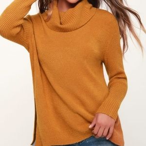 OLIVE + OAK DARK MUSTARD COWL NECK KNIT SWEATER